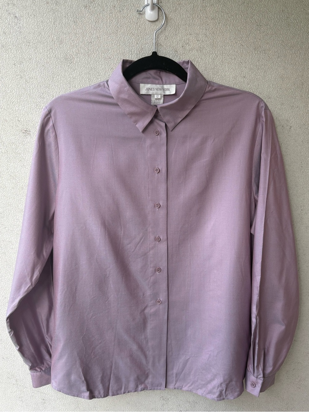 Jones New York 100% Silk Iridescent Mauve Button Front Blouse 12